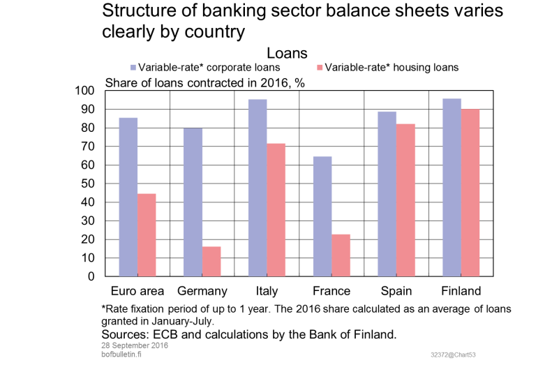 Structure of banking sector balance sheets varies clearly by country